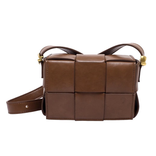 Dam vävd vadderad box Messenger Bag, Pu läder axelväska Mode handväska Dam clutch väska. brown