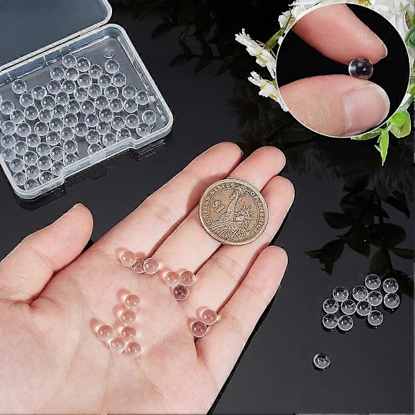 100 stk. Glas Kvarts Perler 6mm Kvarts Perlekugler Perler Røde Uborede Runde Glasperler Uden Hul Krystalklare Glas Charm Perler til DIY Smykkefremstilling