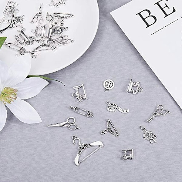 60 stk. Sy Charms Kollektion Antik Sølv Saks Knap Symaskine Charms Vedhæng Smykkefund til DIY Halskæde Armbånd Håndværksartikler
