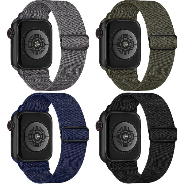 4-pack Nylon Stretch-remmar för Apple Watch 38 mm 40 mm 41 mm, justerbara flätade sportelastiska armband för kvinnor och män för Iwatch Series 7/6/5/4/3