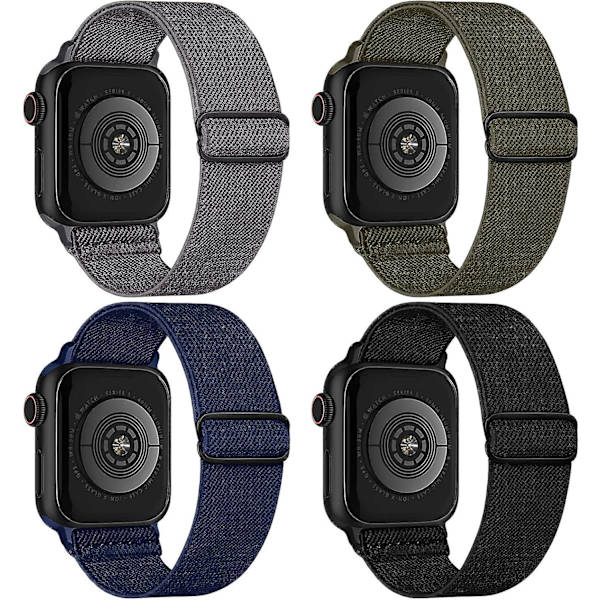 4-pakning Nylon Stretch-stropper for Apple Watch 38mm 40mm 41mm, Justerbare Flettede Elastiske Sportsarmbånd for Kvinner og Menn for iWatch Series 7/6/5/4/3