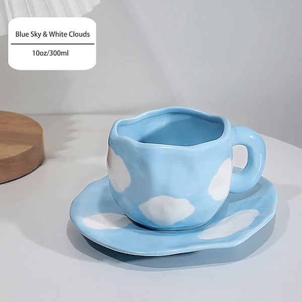 Kopp Kaffe Mugg Söt Vriden Oregelbunden Keramiska Kaffe Muggar Och Fat Set Moln Kaffe Muggar Te Kopp Gåvor För Flickor Mamma Älskare