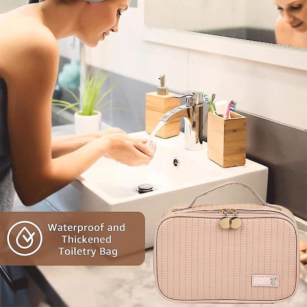 Stor kapacitet Travel Portable Wash Storage Bag Kosmetikväska, gjord av Pu pink