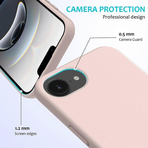 För iPhone 16e Skal Stöttåligt Flytande Silikon Mjukt Foder Baksida Telefonskydd - Röd Pink