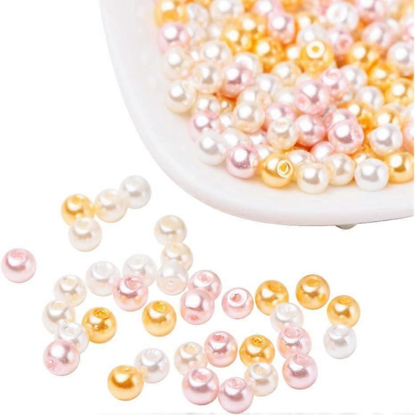 1 eske 400 stk. knapt rosa blandede perlemorsglassperler 4 mm