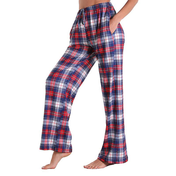 Dam pyjamasbyxor stretch loungebyxor rutig pyjamasunderdel Red1 S