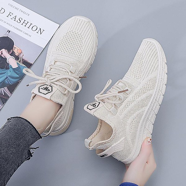 Dame Sneakers Åndbare Flyvende Vævede Løbesko Fra7701 Beige EU 41