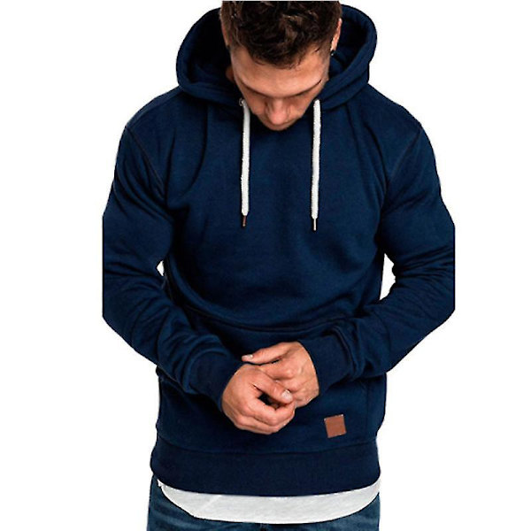 Herrar Hoodies Pullover Sweatshirt Casual Jumpers Långärmad Toppar Solid Color Design XL Navy Blue