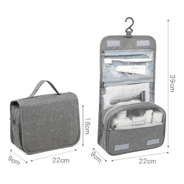 Bærbar Reise Kosmetikkveske Multifunksjonell Stor Kapasitet Vanntett Vaskepose Plain PVC Window-Grey