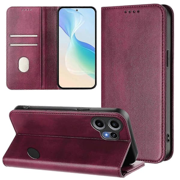 Kompatibel med Nothing CMF Phone 2 Pro Wallet Case med Retro Tekstur & RFID Lædercover WineRed