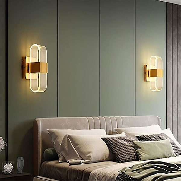 Innendørs Akryl Vegglampe Montert Vegglys Varm Hvit Kald Hvit Naturlig Lys For Soverom Korridor Trapper 1 stk (Farge: Gull, Størrelse: 20.5x10CM)