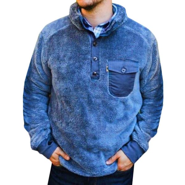 Herrtröja, varm fleecejacka med teddyfleecefoder Blue M