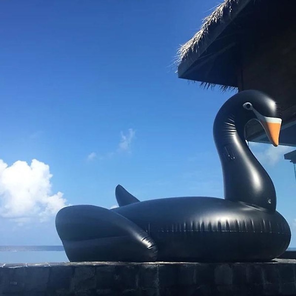 Cool 190cm Sort Svane Kæmpe Pool Float Oppustelig Cirkel Svømmeringe Ride-on Luftmadras Flydende Seng Sommer