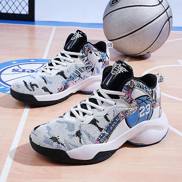 Mænds Basketballsko Letvægts Åndbare Vandresko Atletiske Mode Sneakers 3D9280 WhiteBlack EU 43