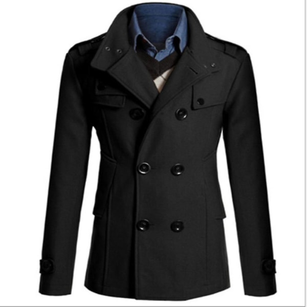 Herr Dubbelknäppt Vinterjacka Vintage Mode Trenchcoat Enfärgad 2XL Gray