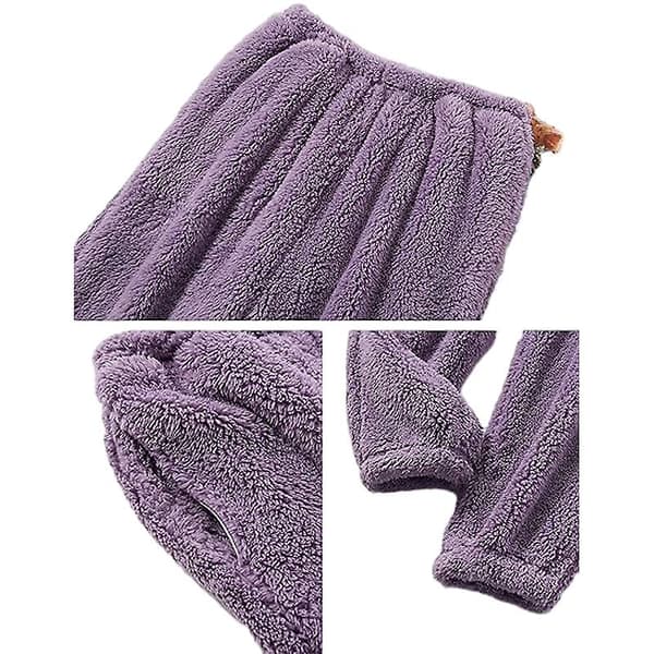 Fleece Pyjamassæt til Kvinder, Blødt Nattøj Varm Sherpa Pullover Bukser Purple M