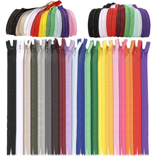 60 stk. usynlige nylon glidelåser, 9 tommer fargerike syglidelåser for skreddersøm (20 forskjellige farger)