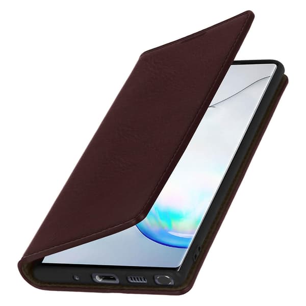 Folio Aitoa Nahkaa Galaxy Note 10 Plus Kotelo Korttipidike Videoteline Punainen Brown