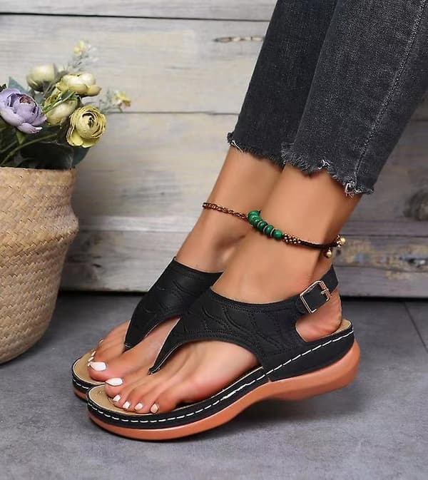 Dames Solid Farvede Brodererede Flip Flop Sandaler Strandtøfler 086 Black EU 41