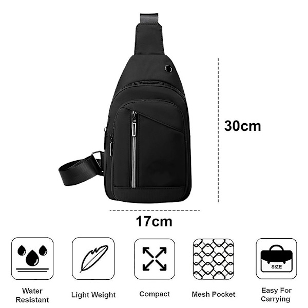 Ny Brysttaske Herre Vandtæt Nylon Skuldertaske Brysttaske black