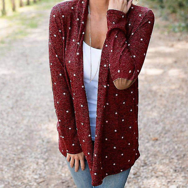 Kvinnors Splicing Dot Print Cardigan Coat Casual Loose Långärmad Rock M D