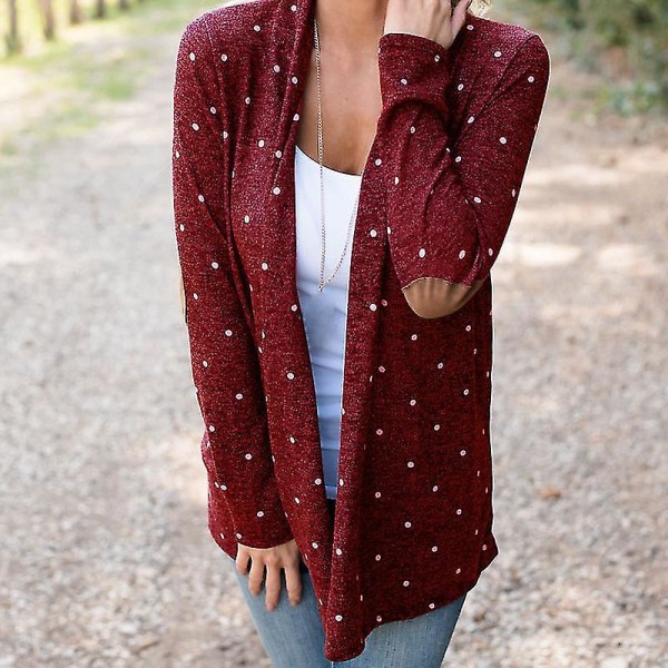 Kvinnors Splicing Dot Print Cardigan Coat Casual Loose Långärmad Rock XL C