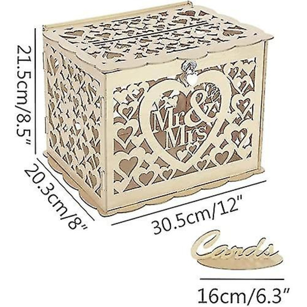 Bröllopsgåvokort Presentaskhållare Med Skylt, Stor Rustik Trä Trä Diy Kuvert Presentasklådor Med Lås