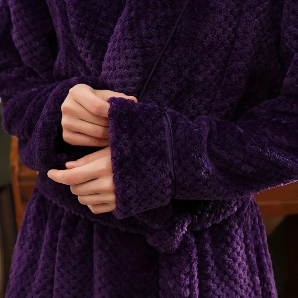 1 st badrock i parstil, förtjockad långärmad lång badrock, supermjuka loungekläder, lång morgonrock för höst och vinter, badrumstillbehör XL purple