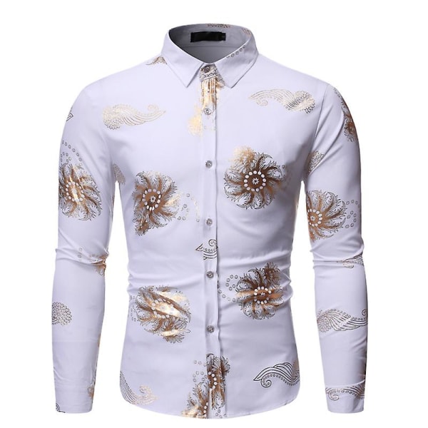 Blommig Hawaiiskjorta för män, Slim Fit Casual Strandskjorta White M