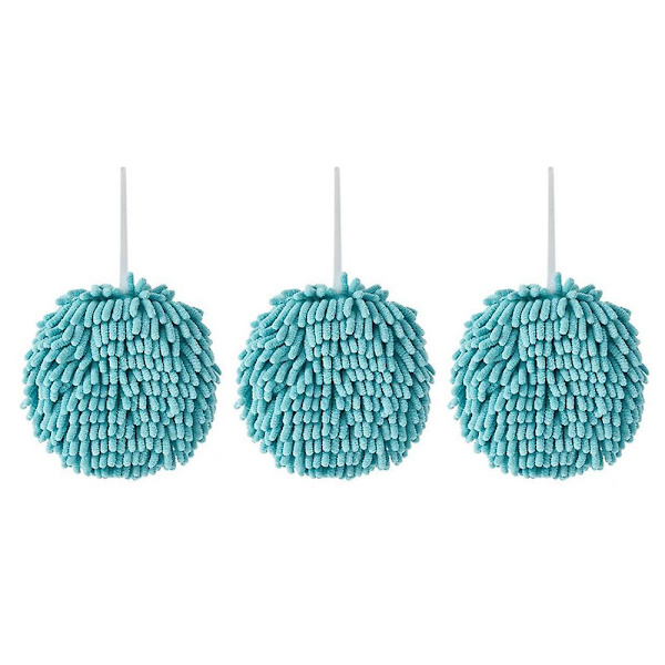 3-pack handdukar för badrum, handduksdekoration, chenille hängande handduksboll, mikrofiber fluffig absorberande mjuk liten badhandduk Blue