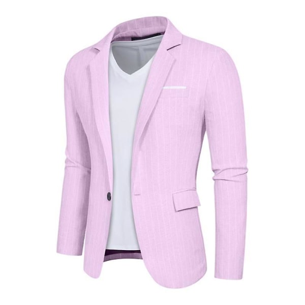 Herre Blazer Slim Fit Jakke, Enkeltknappet Blazer med Én Knap Pink S