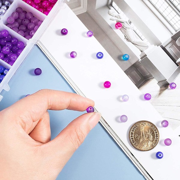720 st 24 Färger 8mm Lila Glaspärlor Runda Lösa Kristallpärlor Bulk för Vänbandsarmband Örhänge Smyckestillverkning Julgranspynt