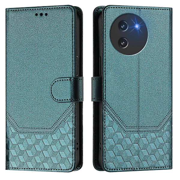 Honeycomb Prägling RFID Läder Telefonfodral För Doogee Note 59 / Note 59 Pro Peacock Green