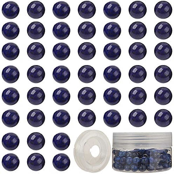 100 st 8mm Naturliga Ädelstenskulor Sten Blå Lapis Lazuli Pärlor Äkta Lösa Pärlor med Elastiskt Tråd Pärlhål 1mm & Förvaringslåda