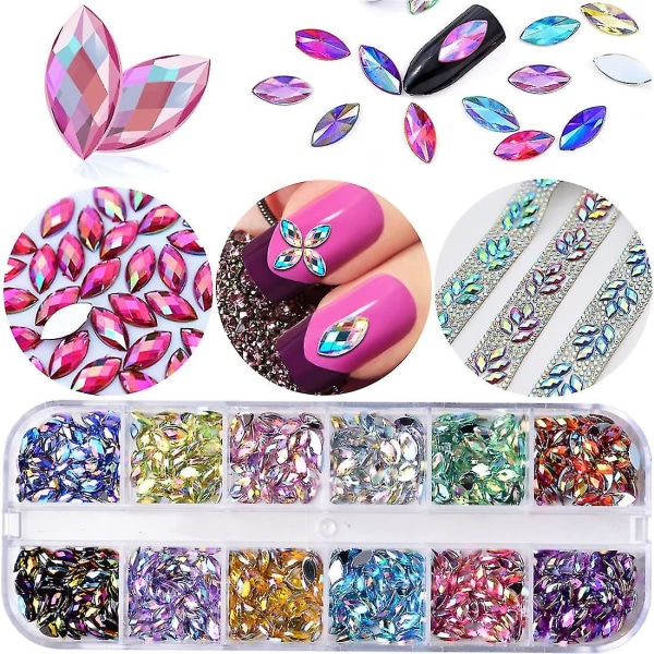 5 lådor Färgglada Nail Art Strass Kit - Multicolor Nail Crystal Gems Nail Diamonds Nail Horse Eye Strass med pincett och nail art för