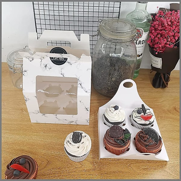 10 stk. Heilwiy Cupcake Æsker. 4 Huller Bærbar Cupcake Æske Med Vindue Gave