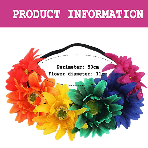 2pack Solros Krona Boho Krona Solros Hårband Blommigt Hårtillbehör (regnbåge) colour