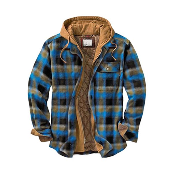 Herre Varm Vatteret Foret Bomuldsjakke Med Hætte Knap Ned Lynlås Lange Ærmer Plaid 4XL Color 10
