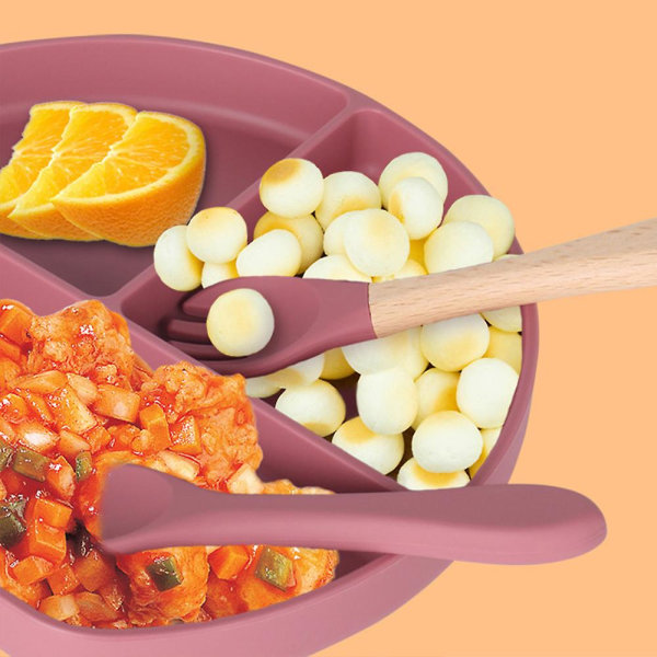 Baby Silikone Tallerkener Baby Service - BPA Fri - Opdelt Design - Baby Led Weaning Forsyninger Redskaber claret