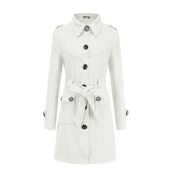 Dam vinter trenchcoat enkelknäppt slips midja vintage mode filt rockar M White