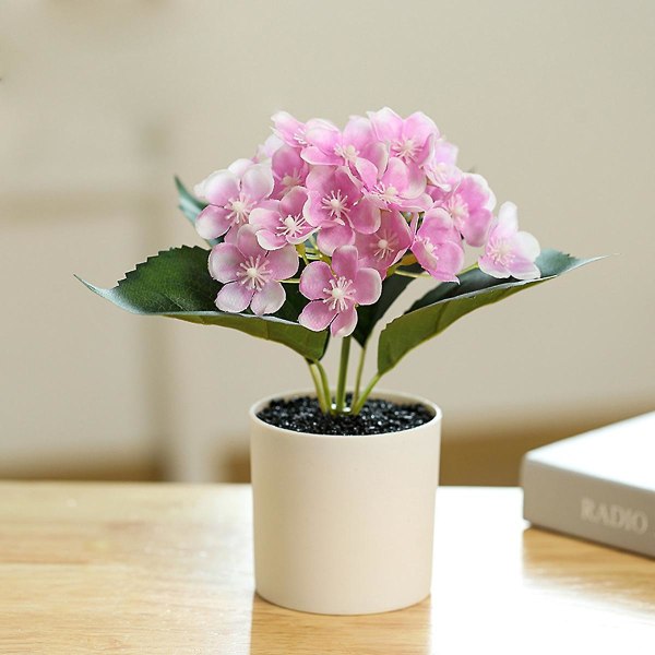 Simulering Hortensia Bonsai Silkeblomst Simulering Grønn Plante Innendørs Dekor Kunstig Plante Potteplante Light pink