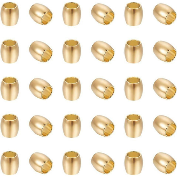 50 st guldtonade fatformade lösa pärlor i rostfritt stål 4 mm stora hål runda pärlor ihåliga bollpärlor metall lösa pärlor för smycken armband halsband M