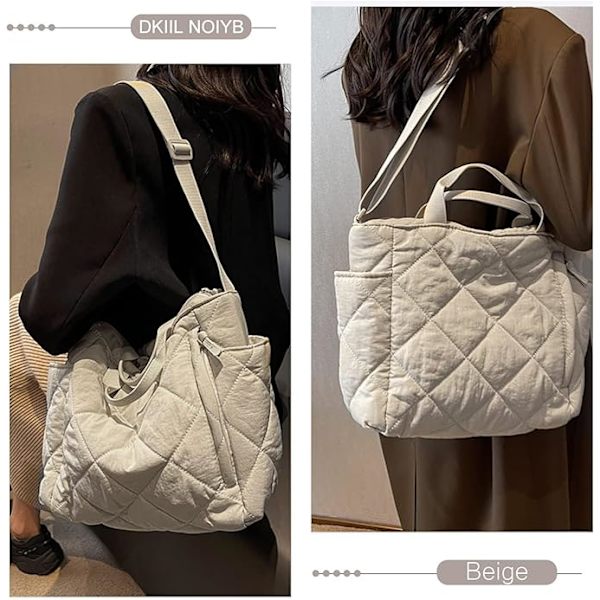quiltad tygväska för kvinnor pufferväskor handväska lätt quiltad handväska stor kapacitet quiltad väska med dragkedja vadderad crossbody-väska svart