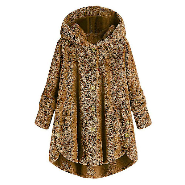 Kvinnors vintervarma fluffiga överrock knappjacka toppar lös huva ytterkläder 4XL G