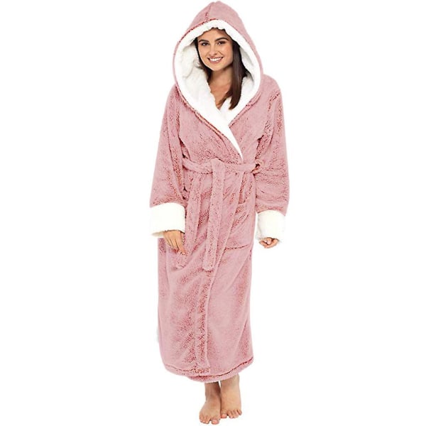 Badrock i fleece, mjuk morgonrock för damer, luva, fluffig handduk lång badrock Pink 4XL