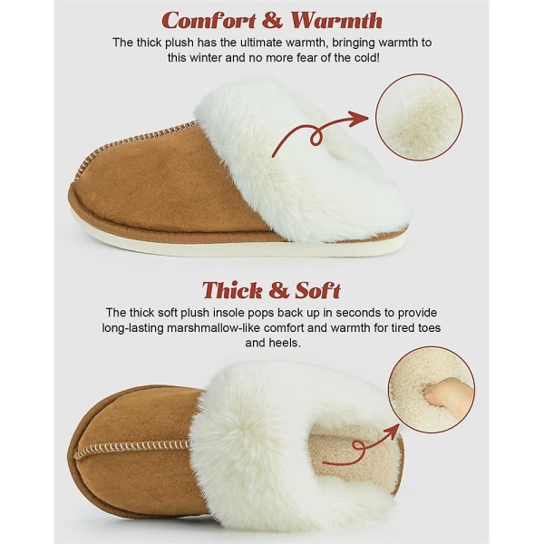 Mjuka tofflor för kvinnor och män, fluffiga mjuka varma hemmtofflor Khaki 40-41