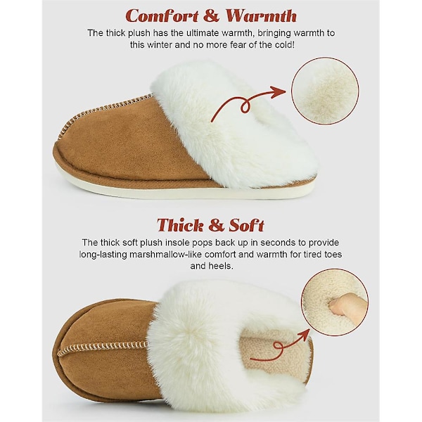Mjuka tofflor i plysch för kvinnor och män, fluffiga mjuka varma tofflor för hemmet Beige 40-41