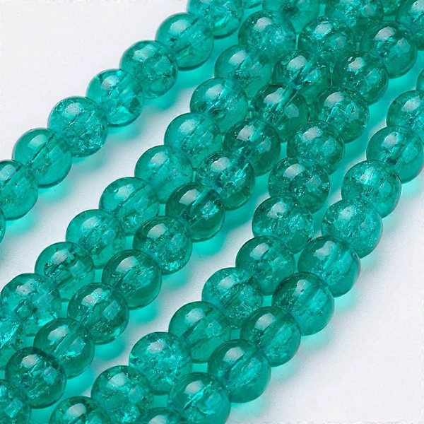 20 tråder spraymalte crackle glassperler, runde, medium sjøgrønn, 6mm hull: 1.3~1.6mm, 79.8 cm