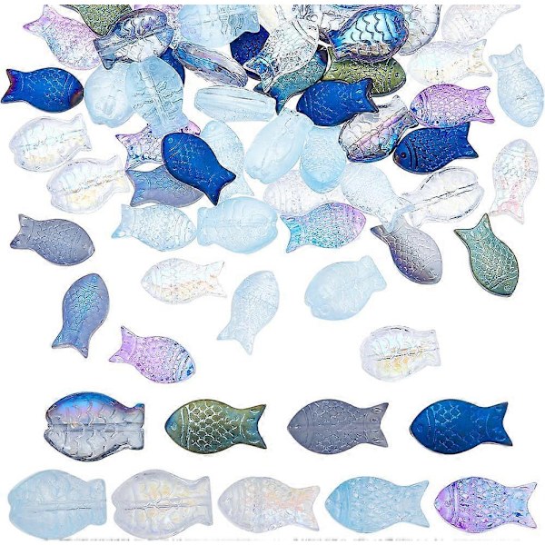1 Eske 90 stk. Fiskeperler Fiske Glassperler Bulk Elektroplettert Frostet Blå Fiske Dyre Perle Sommer Hav Dyr Dobbeltsidige Løse Avstandsperler for