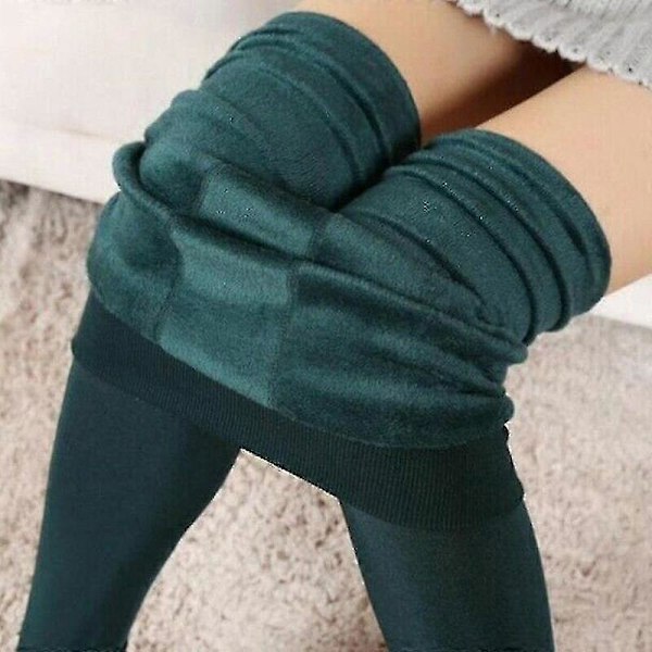 Fleecefodrade leggings för kvinnor, enfärgade tights, full längd, hög midja, mage Dark Green